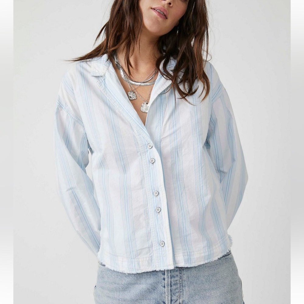 SOLD Free People Pale Blue & White Striped Button-Down Shirt